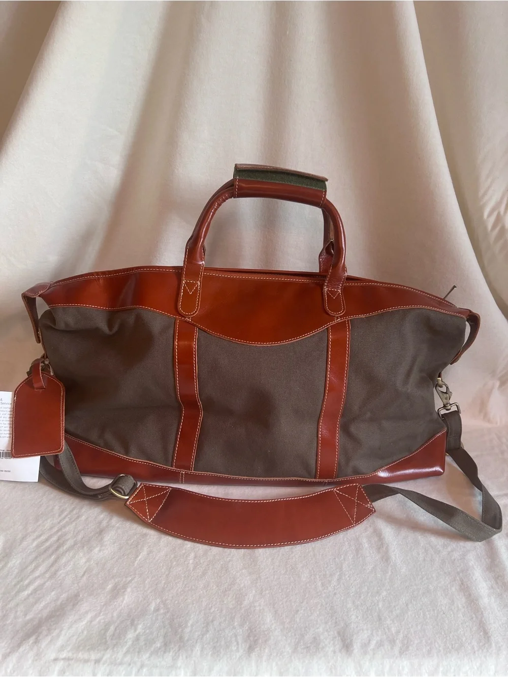 Army Green Canvas & Leather Weekender Bag